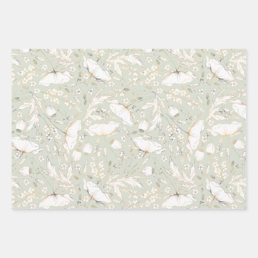 Met de hand getekende goudbloemen Schets Pattern E Inpakpapier Vel (Voorkant 3)