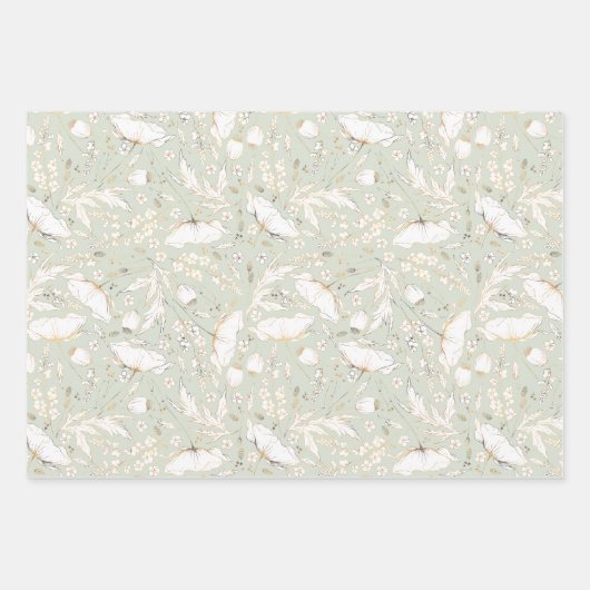 Met de hand getekende goudbloemen Schets Pattern E Inpakpapier Vel (Voorkant 2)