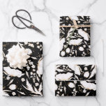 Met de hand getekende goudbloemen Schets Pattern E Inpakpapier Vel<br><div class="desc">Wilde bloemen patroon zwart goud en wit verpakkingspapier</div>