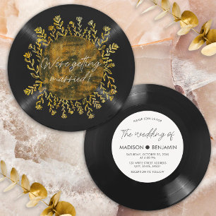 Met de hand getekende gouden wilde bloemen vinyl l kaart