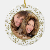 Met de hand getekende goudsneeuwvlokken, twee foto keramisch ornament (Voorkant)