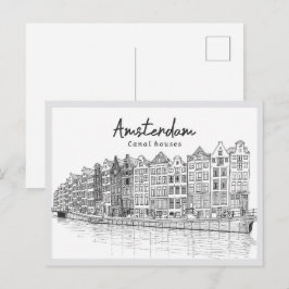 Met de hand getekende grachtenpanden Amsterdam Ned Briefkaart