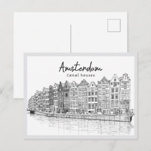 Met de hand getekende grachtenpanden Amsterdam Ned Briefkaart