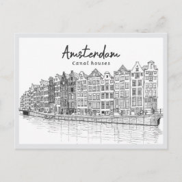Met de hand getekende grachtenpanden Amsterdam Ned Briefkaart