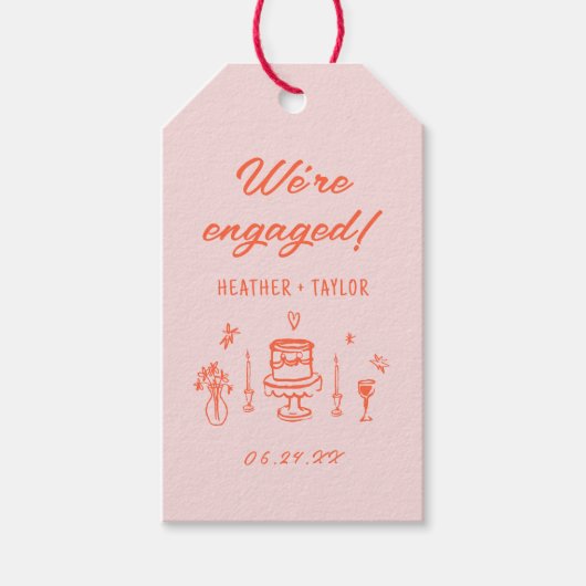 Met de Hand Getekende Grappige Retro Verlovingsfee Cadeaulabel (Voorkant)