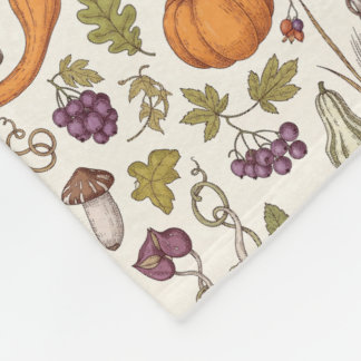 Met de Hand Getekende Graveerstijl Herfstgroente Fleece Deken