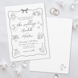 Met de Hand Getekende Grijze Whimsical Bruiloft Kaart