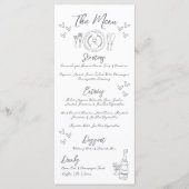 Met de Hand Getekende Grijze Whimsical Bruiloft Menu (Voorkant)