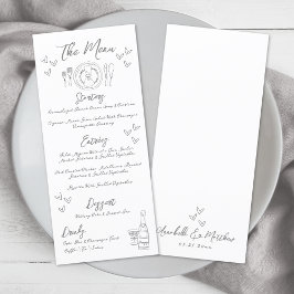 Met de Hand Getekende Grijze Whimsical Bruiloft Menu