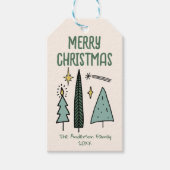 Met de hand getekende groene abstracte kerstbomen cadeaulabel (Voorkant)
