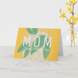 Met de Hand Getekende Groene Blad Gele Moederdagka Kaart
