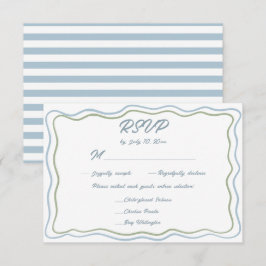 Met de Hand Getekende Groene Blauwe Golflijn Frame RSVP Kaartje
