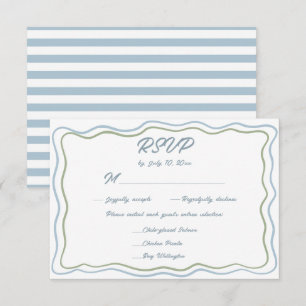 Met de Hand Getekende Groene Blauwe Golflijn Frame RSVP Kaartje