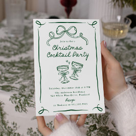 Met de Hand Getekende Groene Boog Kerst Cocktail F Kaart