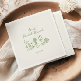 Met de Hand Getekende Groene Bruids Brunch Servet