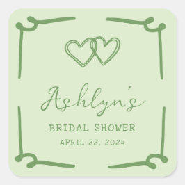 Met de Hand Getekende Groene Hart Bruidsdouche Sti Vierkante Sticker