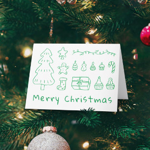 Met de Hand Getekende Groene Kerstkaart Kaart