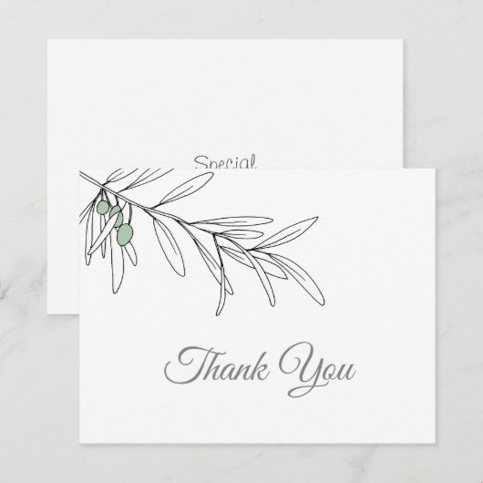 Met de hand getekende groene olijven bladeren bedankkaart (Voorkant / Achterkant)