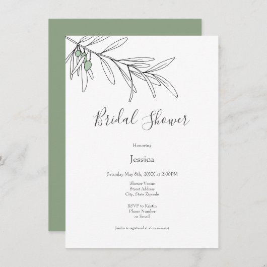 Met de hand getekende groene olijven bladeren kaart (Voorkant / Achterkant)