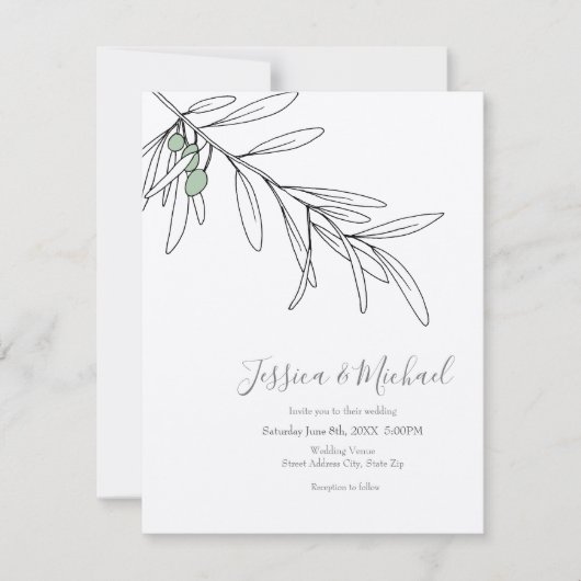 Met de hand getekende groene olijven bladeren kaart (Voorkant)