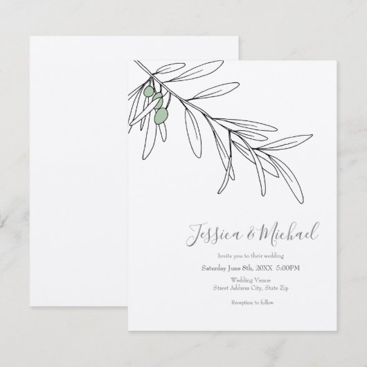 Met de hand getekende groene olijven bladeren kaart (Voorkant / Achterkant)