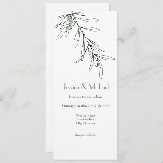 Met de hand getekende groene olijven bladeren kaart (Voorkant / Achterkant)