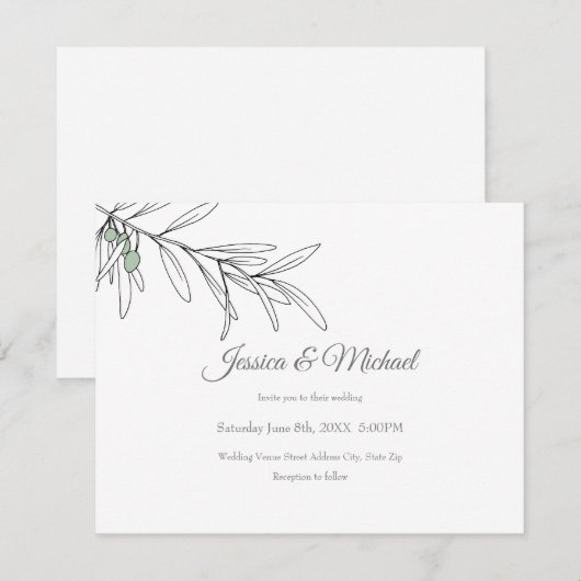 Met de hand getekende groene olijven bladeren kaart (Voorkant / Achterkant)