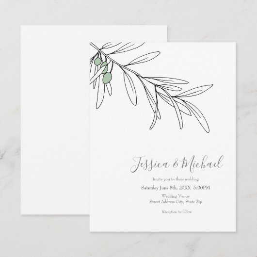 Met de hand getekende groene olijven bladeren kaart (Voorkant / Achterkant)