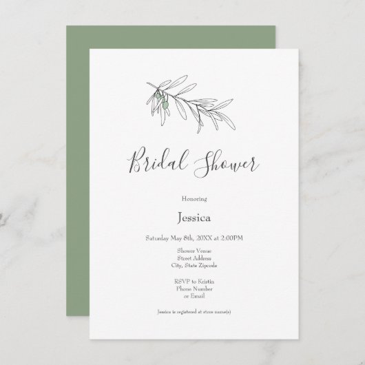 Met de hand getekende groene olijven bladeren kaart (Voorkant / Achterkant)