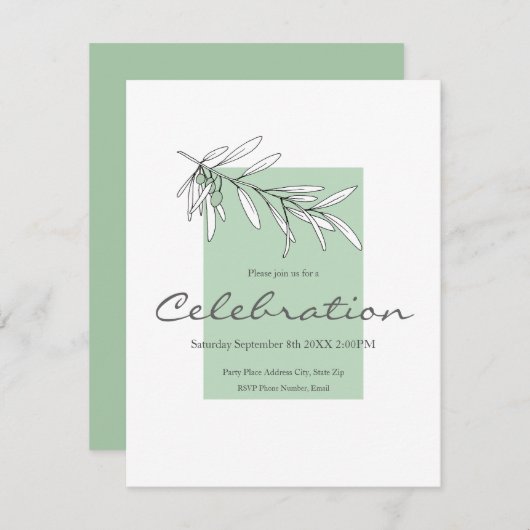 Met de hand getekende groene olijven bladeren kaart (Voorkant / Achterkant)