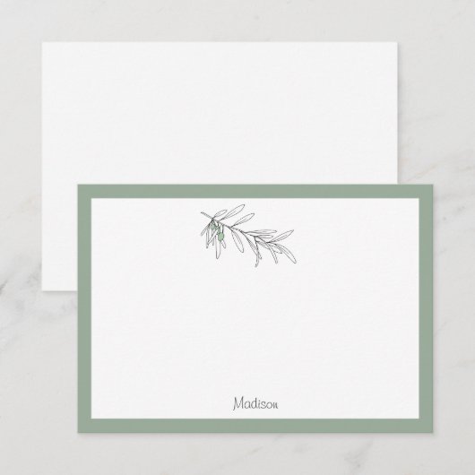 Met de hand getekende groene olijven bladeren notitiekaartje (Voorkant / Achterkant)