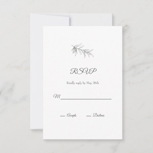 Met de hand getekende groene olijven bladeren RSVP kaartje (Voorkant)