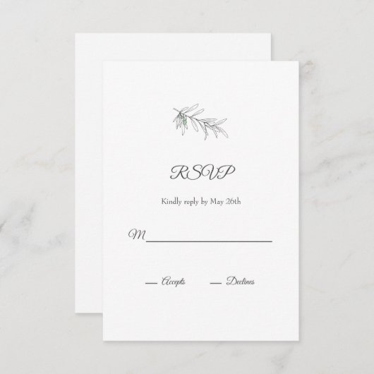 Met de hand getekende groene olijven bladeren RSVP kaartje (Voorkant / Achterkant)