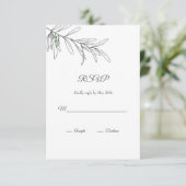 Met de hand getekende groene olijven bladeren RSVP kaartje (Staand voorkant)