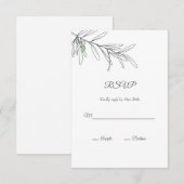 Met de hand getekende groene olijven bladeren RSVP kaartje (Voorkant / Achterkant)