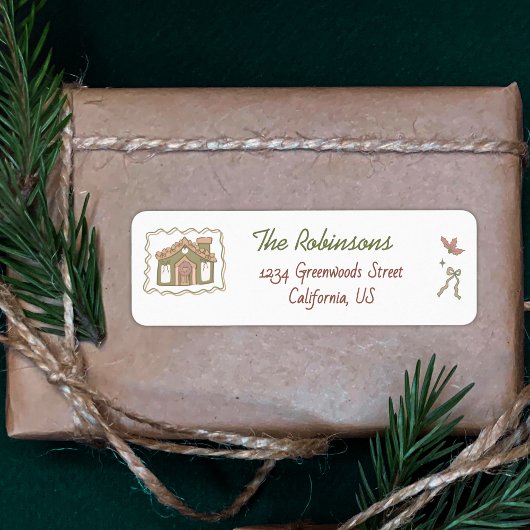Met de hand getekende groene perzik kerstdoodle etiket