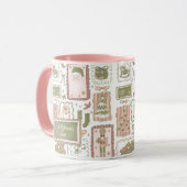 Met de hand getekende groene perzik kerstdoodle mok (Voorkant links)