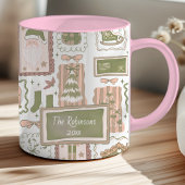 Met de hand getekende groene perzik kerstdoodle mok