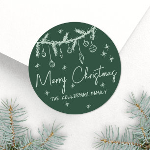 Met de Hand Getekende Groene Prettig Kerstfeest Ronde Sticker