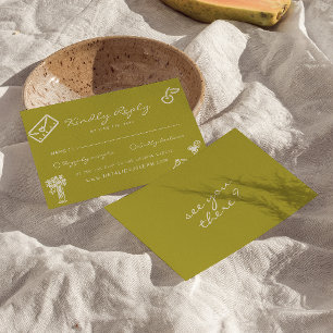 Met de Hand Getekende Groene Romantische Whimsy Br RSVP Kaartje