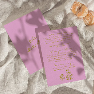 Met de Hand Getekende Groene Roze Romantische Trou Informatiekaartje