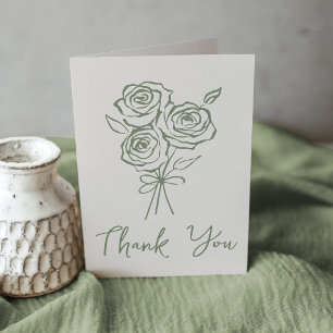 Met de Hand Getekende Groene Rozen Boeket Bruidsdo Bedankkaart