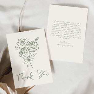 Met de Hand Getekende Groene Rozen Boeket Bruidsdo Bedankkaart