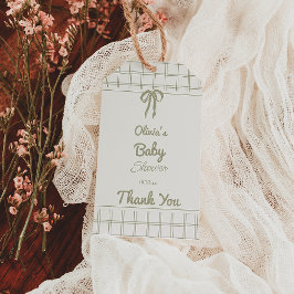 Met de Hand Getekende Groene Strik Gingham Neutral Cadeaulabel