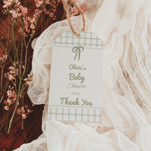 Met de Hand Getekende Groene Strik Gingham Neutral Cadeaulabel