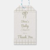 Met de Hand Getekende Groene Strik Gingham Neutral Cadeaulabel (Voorkant)