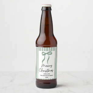 Met de hand getekende groene strik vrolijk kerstfe bier etiket