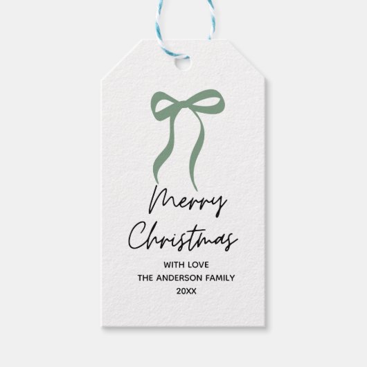 Met de hand getekende groene strik vrolijk kerstfe cadeaulabel (Voorkant)