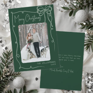 Met de hand getekende groene vrolijke kerstkaart