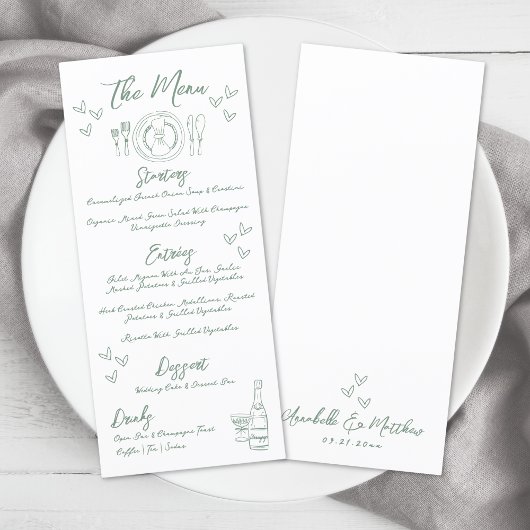 Met de Hand Getekende Groene Whimsical Bruiloft Menu